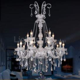 15 Light (10+5) 2 Tiers Clear Candle Style Crystal Chandelier