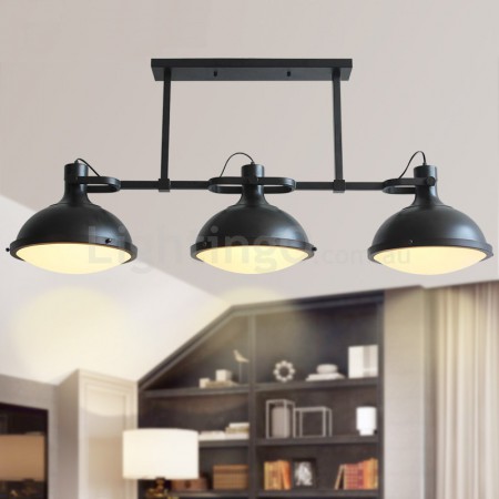 3 Light Retro Rustic Steel Pendant Light with Glass Shade