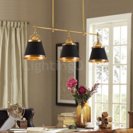 3 Light Retro Rustic Luxury Brass Pendant Light with Brass Shade