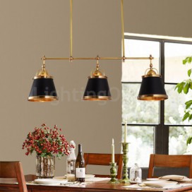 3 Light Retro Rustic Luxury Brass Pendant Light with Brass Shade