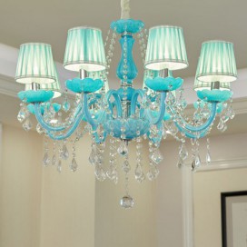 8 Light Nordic Style Blue Candle Style Crystal Chandelier