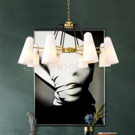 8 Light Retro Rustic Luxury Brass Chandelier with Glass Shade