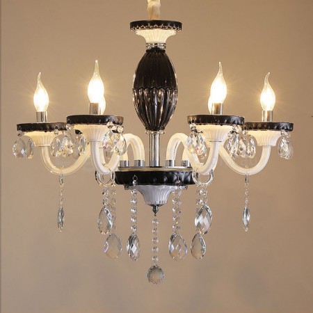 6 Light Black White Retro Candle Style Crystal Chandelier