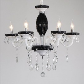 6 Light Black White Retro Candle Style Crystal Chandelier