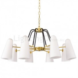 8 Light Retro Rustic Luxury Brass Chandelier with Glass Shade