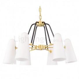 6 Light Retro Rustic Luxury Brass Chandelier with Glass Shade