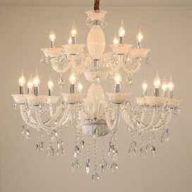 18 Light (12+6) 2 Tiers White Candle Style Crystal Chandelier