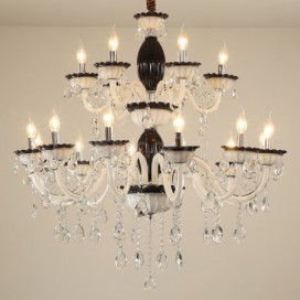 18 Light (12+6) 2 Tiers Black Candle Style Crystal Chandelier