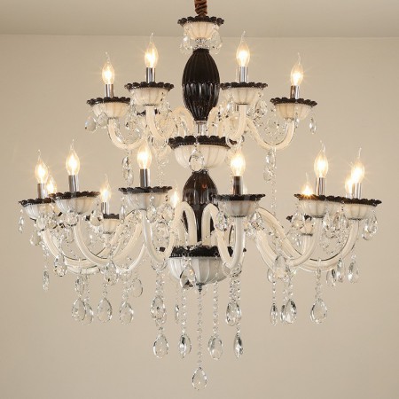 18 Light (12+6) 2 Tiers Black Candle Style Crystal Chandelier