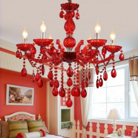 6 Light Red Candle Style Crystal Chandelier