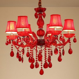 6 Light Red Candle Style Crystal Chandelier