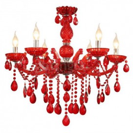 6 Light Red Candle Style Crystal Chandelier