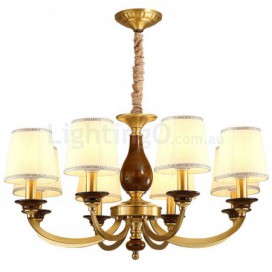 8 Light Retro Rustic Luxury Brass Chandelier with Fabric Shade