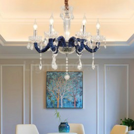 6 Light Blue Candle Style Crystal Chandelier