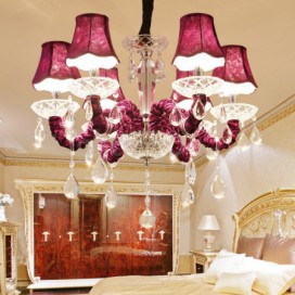 6 Light Purple Candle Style Crystal Chandelier