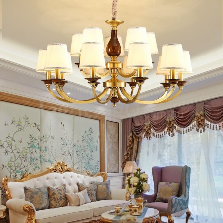 15 Light Retro Rustic Luxury Brass Chandelier with Glass Shade