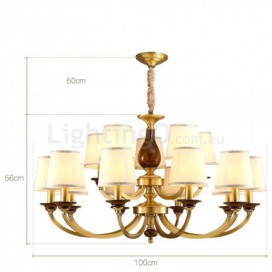 15 Light Retro Rustic Luxury Brass Chandelier with Glass Shade