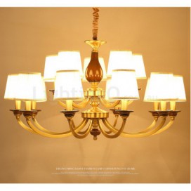 15 Light Retro Rustic Luxury Brass Chandelier with Glass Shade