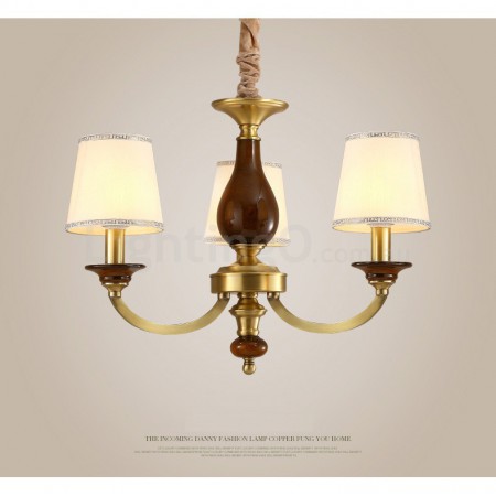 3 Light Retro Rustic Luxury Brass Chandelier with Glass Shade