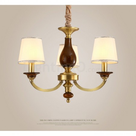 3 Light Retro Rustic Luxury Brass Chandelier with Glass Shade