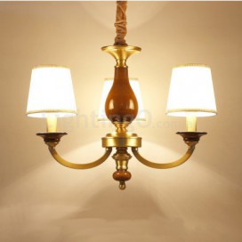 3 Light Retro Rustic Luxury Brass Chandelier with Glass Shade