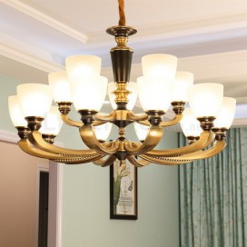 15 Light (10+5) 2 Tiers American Brass Retro Modern Chandelier