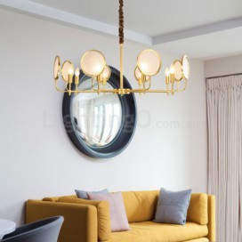 8 Light Retro Rustic Luxury Brass Chandelier with Glass Shade