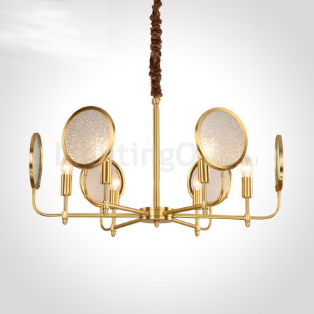 6 Light Retro Rustic Luxury Brass Chandelier with Glass Shade