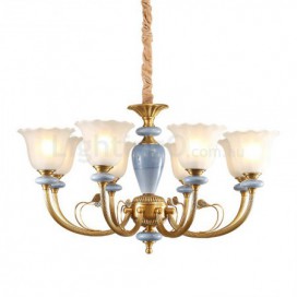 8 Light Retro Rustic Luxury Brass Chandelier with Glass Shade