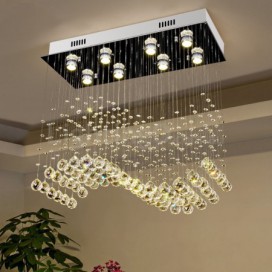 8 Light Wave Modern K9 Crystal Sparkle Luxury Rain Drop Chandelier