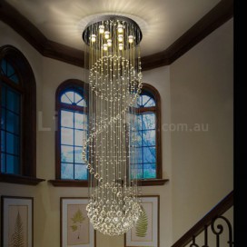 9 Light Spiral Three Spheres Modern K9 Crystal Sparkle Luxury Rain Drop Chandelier