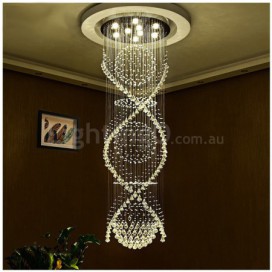 9 Light Double Spiral Three Sphere Modern K9 Crystal Sparkle Luxury Rain Drop Chandelier