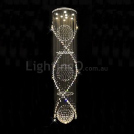 9 Light Double Spiral Three Sphere Modern K9 Crystal Sparkle Luxury Rain Drop Chandelier