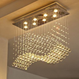 8 Light Wave Modern K9 Crystal Sparkle Luxury Rain Drop Chandelier