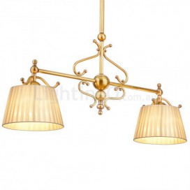 2 Light Retro Rustic Luxury Brass Chandelier with Fabric Shade