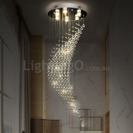 6 Light Spiral Modern K9 Crystal Sparkle Luxury Rain Drop Chandelier