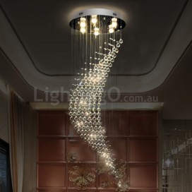 6 Light Spiral Modern K9 Crystal Sparkle Luxury Rain Drop Chandelier