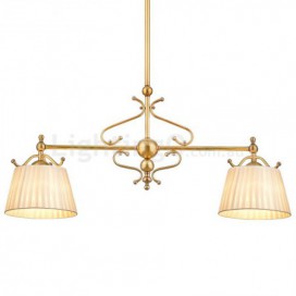 2 Light Retro Rustic Luxury Brass Chandelier with Fabric Shade