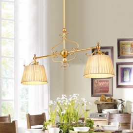 2 Light Retro Rustic Luxury Brass Chandelier with Fabric Shade