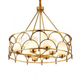 8 Light Retro Rustic Luxury Brass Chandelier with Glass Shade