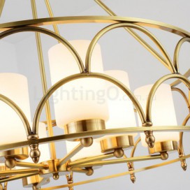 8 Light Retro Rustic Luxury Brass Chandelier with Glass Shade