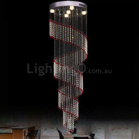 5 Light Spiral Red Modern K9 Crystal Sparkle Luxury Rain Drop Chandelier