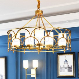 8 Light Retro Rustic Luxury Brass Chandelier with Glass Shade