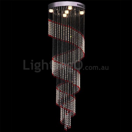 5 Light Spiral Red Modern K9 Crystal Sparkle Luxury Rain Drop Chandelier