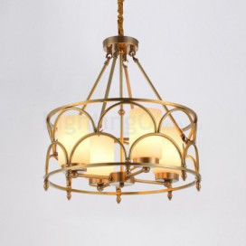 4 Light Retro Rustic Luxury Brass Chandelier with Glass Shade