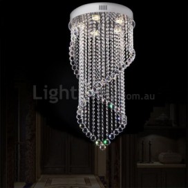 5 Light Double Spiral Modern K9 Crystal Sparkle Luxury Rain Drop Chandelier