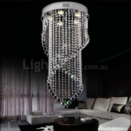 5 Light Double Spiral Modern K9 Crystal Sparkle Luxury Rain Drop Chandelier