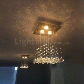 3 Light Square Modern K9 Crystal Sparkle Luxury Rain Drop Chandelier