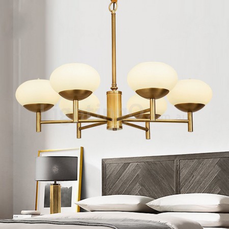 6 Light Retro Rustic Luxury Brass Chandelier with Glass Shade