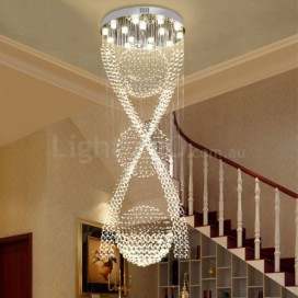 15 Light Double Spiral Modern K9 Crystal Three Spheres Luxury Rain Drop Chandelier